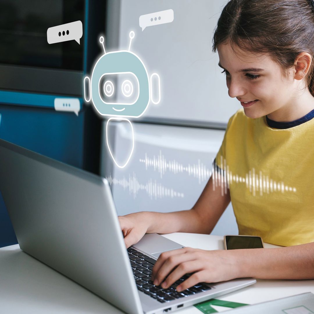 Kinderen Gebruiken AI Chatbot Hologram Laptop