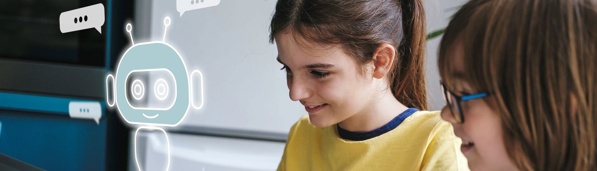 Kinderen Gebruiken AI Chatbot Hologram Laptop