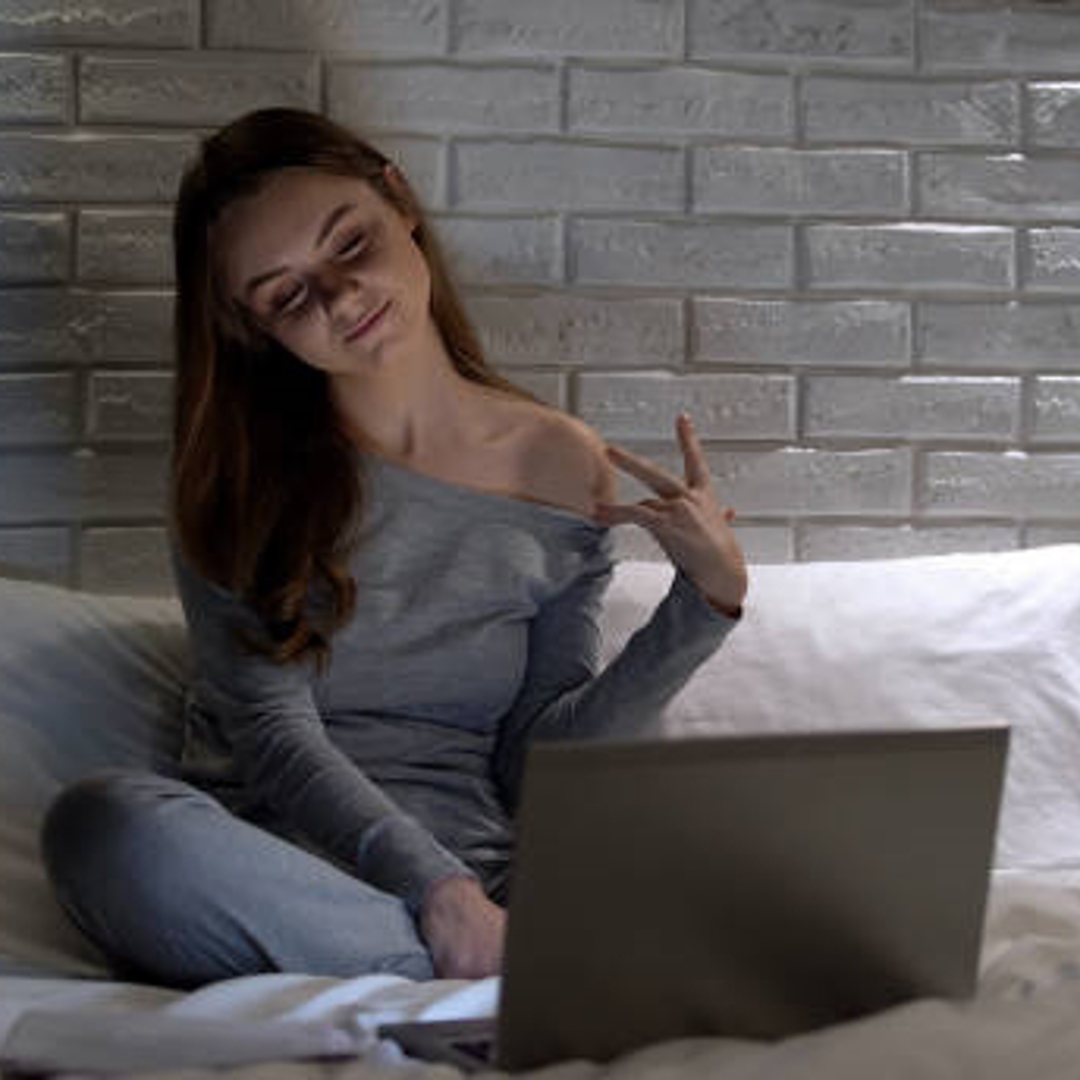 Sexy Woman Showing Shoulder Chatting With Boyfriend Via App In Laptop Picture Id1172312575
